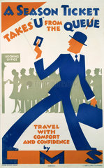 'A Season Ticket takes 'U' from the Queue'  LMS poster  1923-1947.