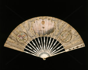 A ballooning scene on a fan  late 18th century.
