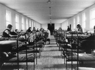Girls' dormitory at a camp for evacuees  1939.