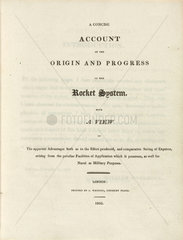 Title page of ‘Account of the Origin and Progress of the Rocket System’  1810.