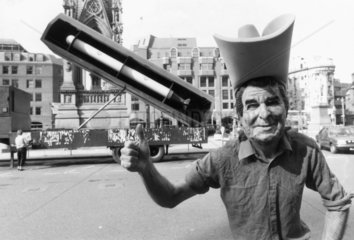 ‘Ronald Reagan’ with Cruise missile  Albert Square  Manchester  1984.