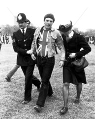 Police arrest at Falklands demonstration  Hyde Park  May 1982.