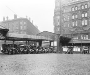Midland Hotel and cars at Manchester Central Station  29 October 1929