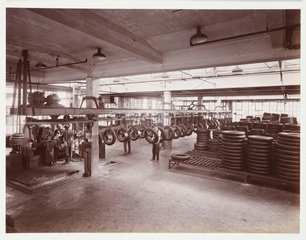Interior of a tyre factory  c 1930.