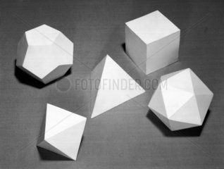 Five models of regular (Platonic) solids:-