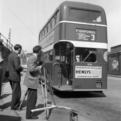 Filming a bus  Bristol  1950.