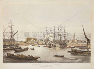 ‘Regent’s (or London) Canal - the Limehouse Dock’  London  c 1825.