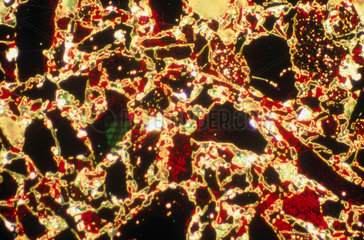 Iron ore pellet. Light micrograph in darkgr