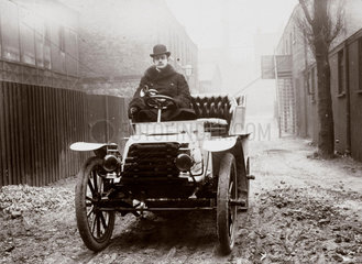 C S Rolls behind the wheel of a Panhard motor car  London  1903.