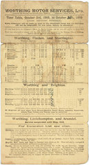 Worthing Motor Services Ltd bus timetable  1909.