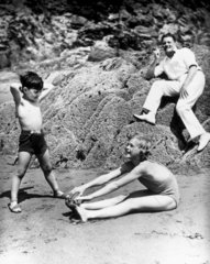 Family on the beach  1940s.