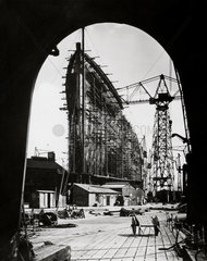 Building the TS 'Queen Mary'  bow view  1934.