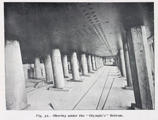 Pillars holding up the ‘Olympic’ ocean liner  c 1910.