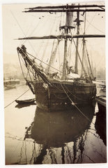 Moored sailing ship  c 1905.