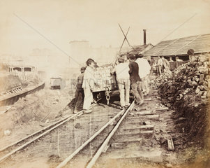 Construction of the Metropolitan District Railway  Earls Court  London  c 1867.