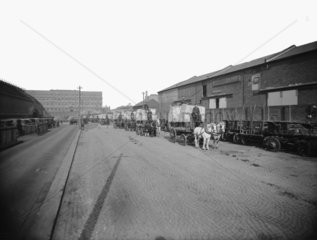 Horse drawn vehicles at Paddington goods depot  1923.