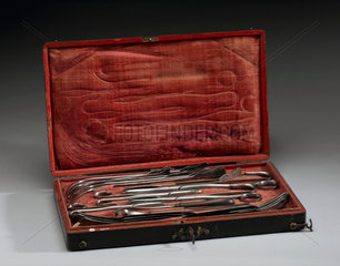 Set of lithotomy instruments in a fishskin case  c 1775.