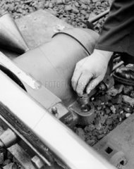 Railway track maintenance  May 1963. This c