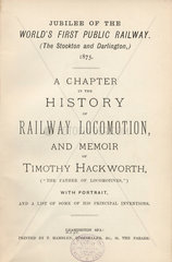 Title page from ‘A chapter in the history of railway locomotion...’  1875.