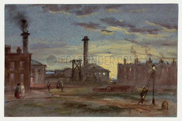 Gasworks at sunset  c 1850.