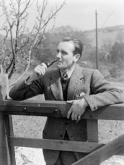 Man at a gate smoking a pipe  1951.