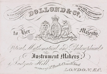 Trade card of Dollond & Co  scientific instrument makers  19th century.