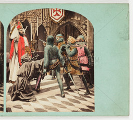 'Death of Thomas a Becket'  stereo card  c 1885.