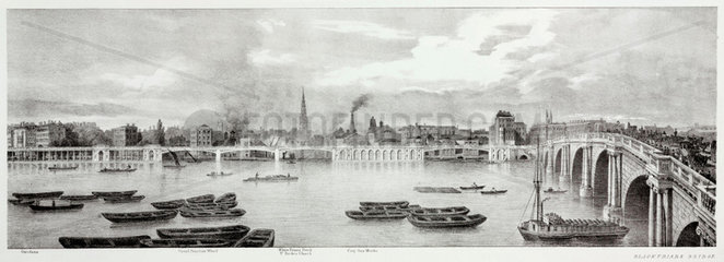 The River Thames and Blackfriars Bridge  London  1825.