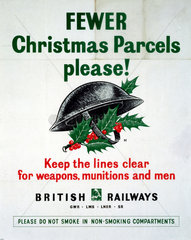 ‘Fewer Christmans Parcels Please!’  GWR/LMS/LNER/SR poster  1939-1945.
