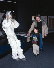 Actor dressed as an astronaut  Science Museum  London  24 April 2001.