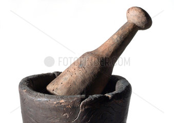 Carved wood pestle and mortar  European  c 1750.