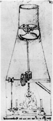 Da Vinci design for an airscrew operated smoke-jack  1480-1482.