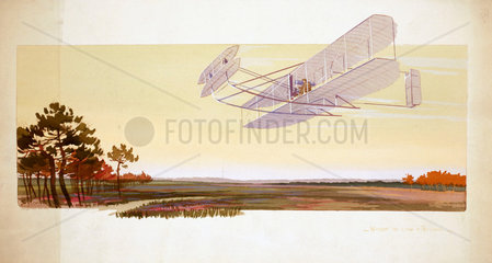 Wright biplane above the camp of Auvours  Belgium  1908.