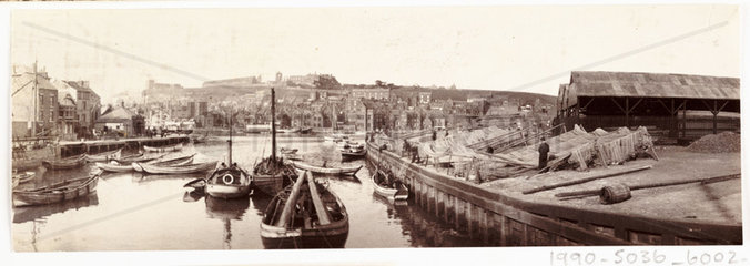 Fishing nets at Whitby Harbour  c 1905.