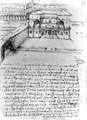Leonardo da Vinci’s notebooks  showing a section of town at two levels.