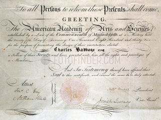 Diploma from the American Academy of Arts and Sciences  1832.
