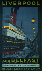 'Liverpool and Belfast’  LNWR/Belfast Steam Ship Company poster  c 1920.