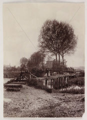 Children on a bridge  c 1890.