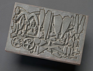 Printing plate showing parts of a reversible plough  c 1877-1950.