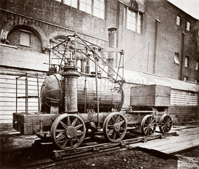 'Puffing Billy' steam locomotive  outside the Patent Museum  London  1876.