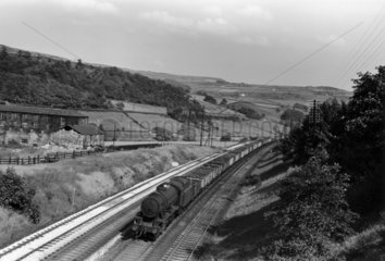 'Austerity' Class steam locomotive  Luddenden Foot  West Yorkshire  1950s.