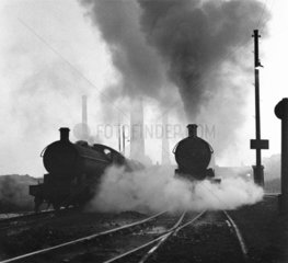 Two steam locomotives  County Durham  14 October 1961.