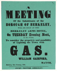 Poster advertising a meeting to discuss lighting a town by gas  21 January 1854.