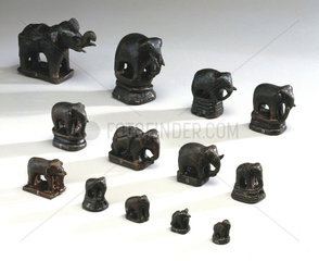 Thirteen small bronze Elephant weights  17th-18th century.