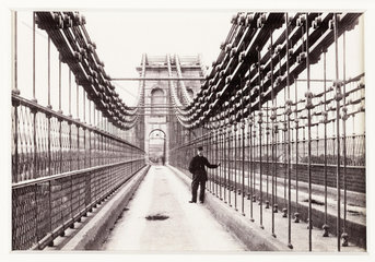 'Bangor  View on Suspension Bridge'  c 1880.