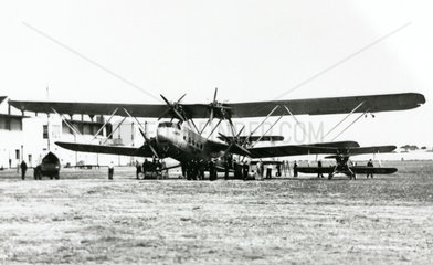 HP42 G-AAUC 'Horsa' on a grass airfield  c 1930s.