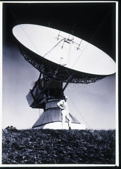Arthur C Clarke with satellite dish  Sri Lanka.