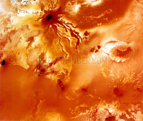 Close up view of the surface of Io  one of the moons of Jupiter  1979.