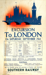 Excursion to London  Southern Railway poster  1939.