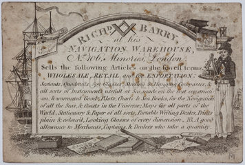 Trade card of a seller of navigational instruments  early 19th century.